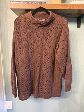 Vintage Made in USA Chunky Knit Sweater Brown Mock Neck Cozy Oversized